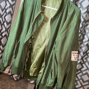 Olive green bomb jacket with stitching